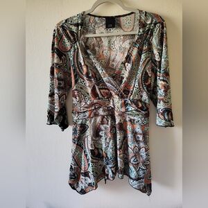 VTG Y2K Boho Plus Paisley Babydoll Indie Flowy Fairy Grunge Tunic Top XL 1X